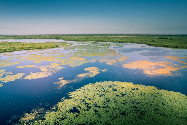 Droonivaade Doonau delta jõe suudmele, Rumeenia