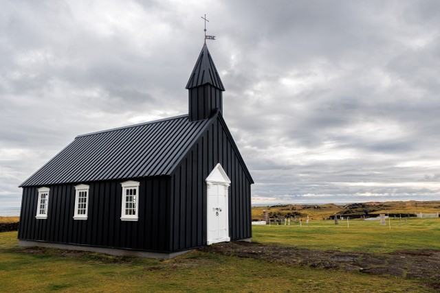 The little black church of budir in the south part of snaefellsnes peninsula, Iceland